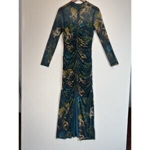 Black Halo Eve By Lauren Berman Floral Ruched Sheer Maxi Dress Gown Sz 12 ./0006